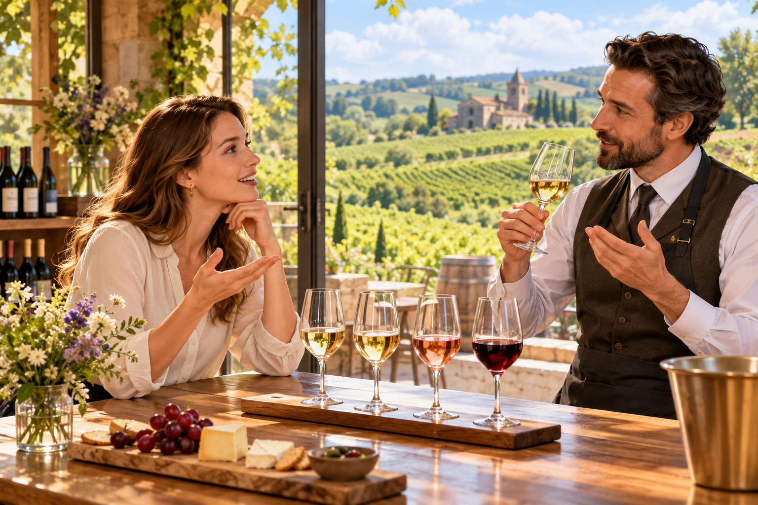 A wine tasting at a boutique vineyard