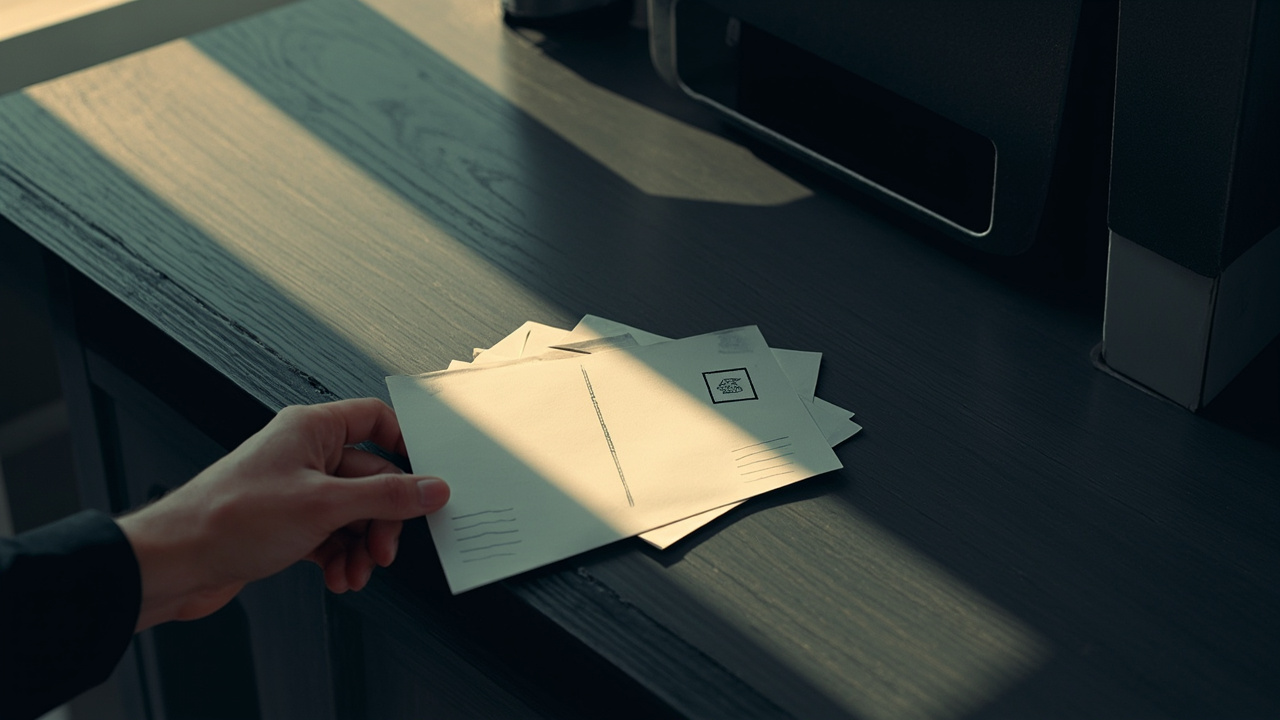 Eine Postkarte zur Post bringen