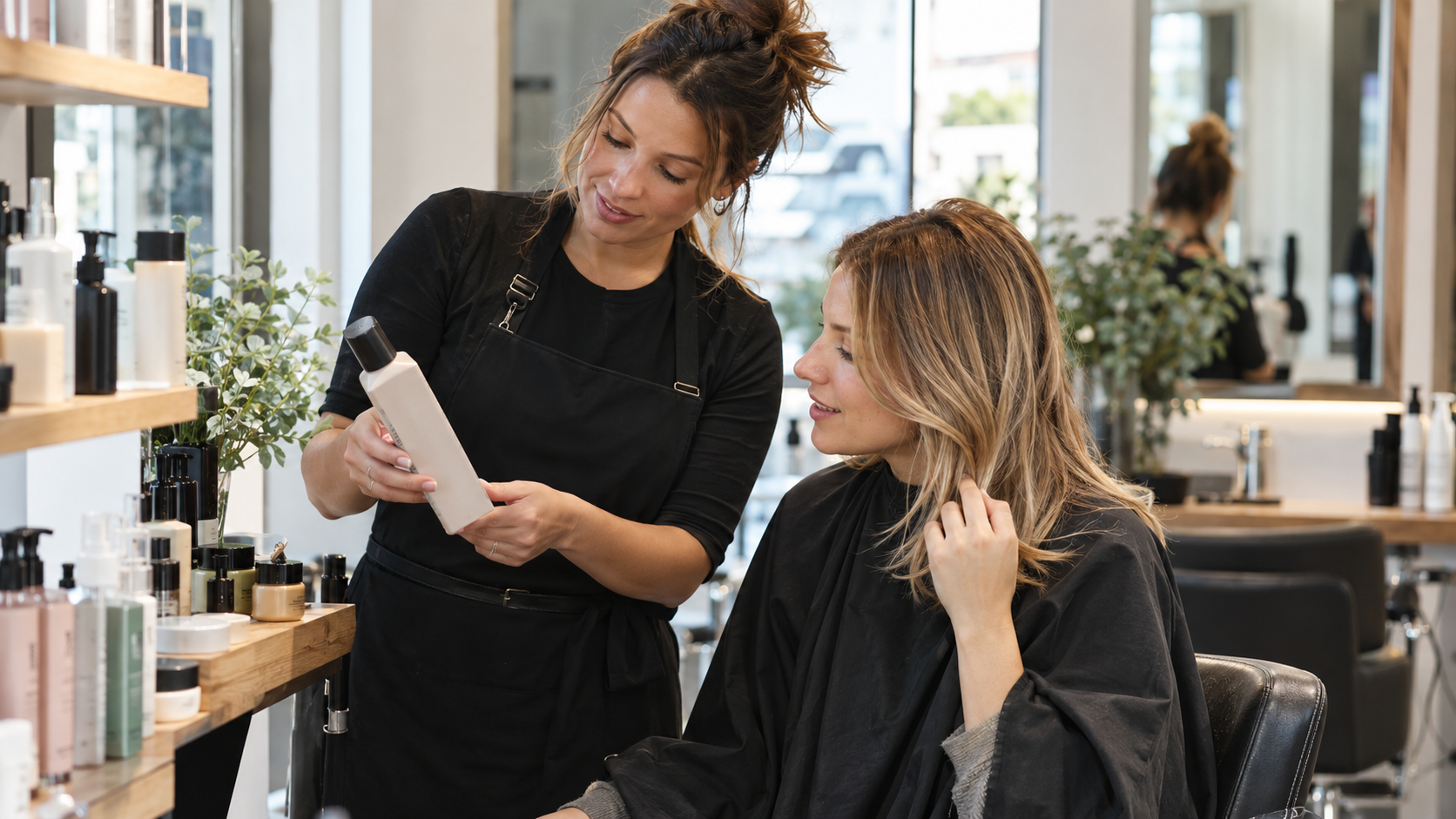 Mit dem Friseur über Pflegeprodukte sprechen