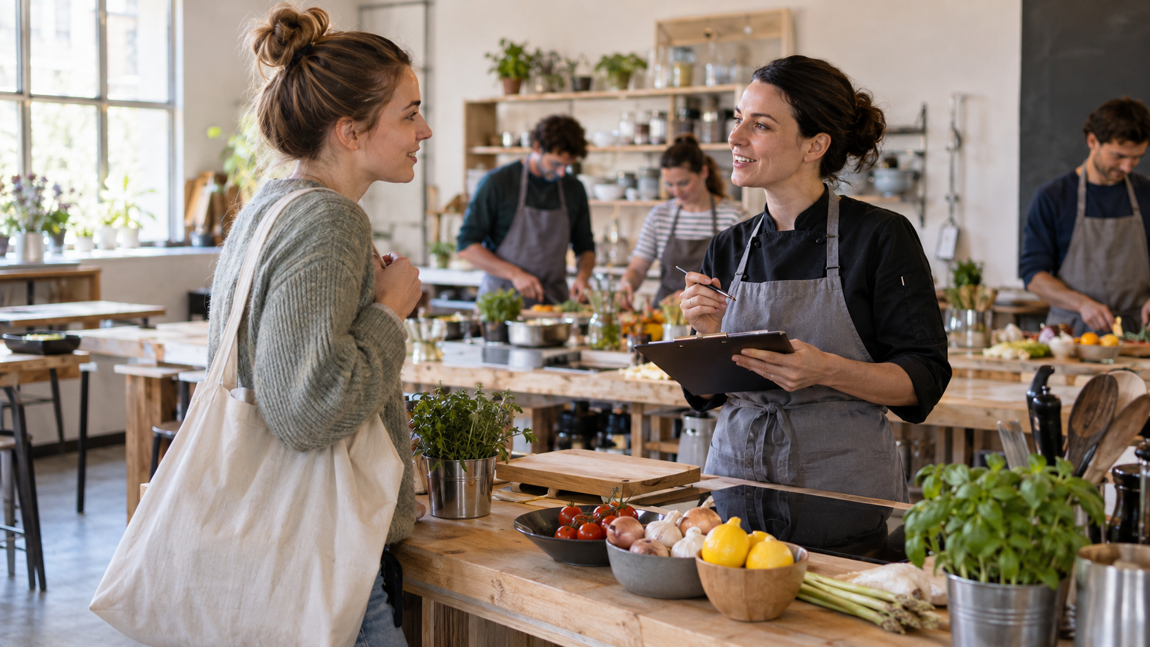 Einen Kochkurs buchen und Equipment erfragen