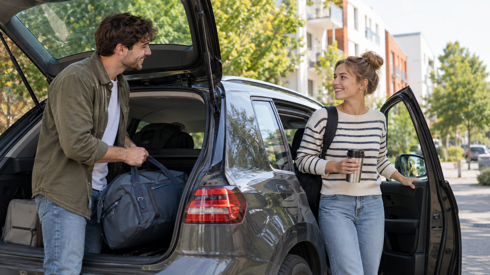 Eine Autofahrt mit einem Freund teilen