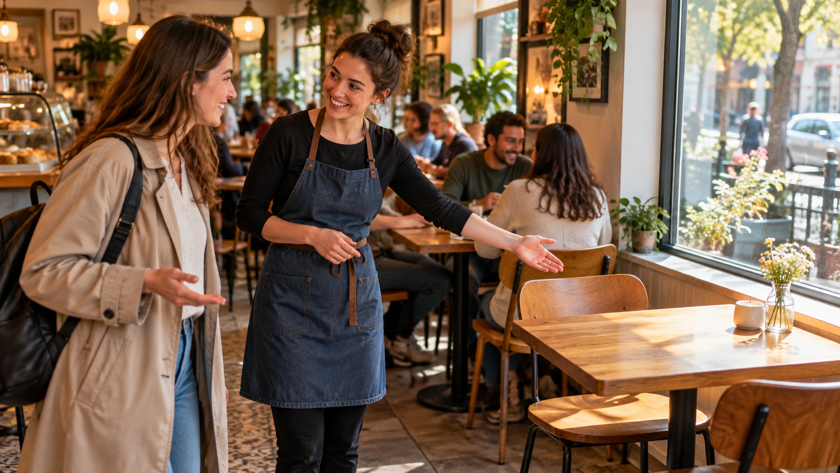 Asking for a table in a café