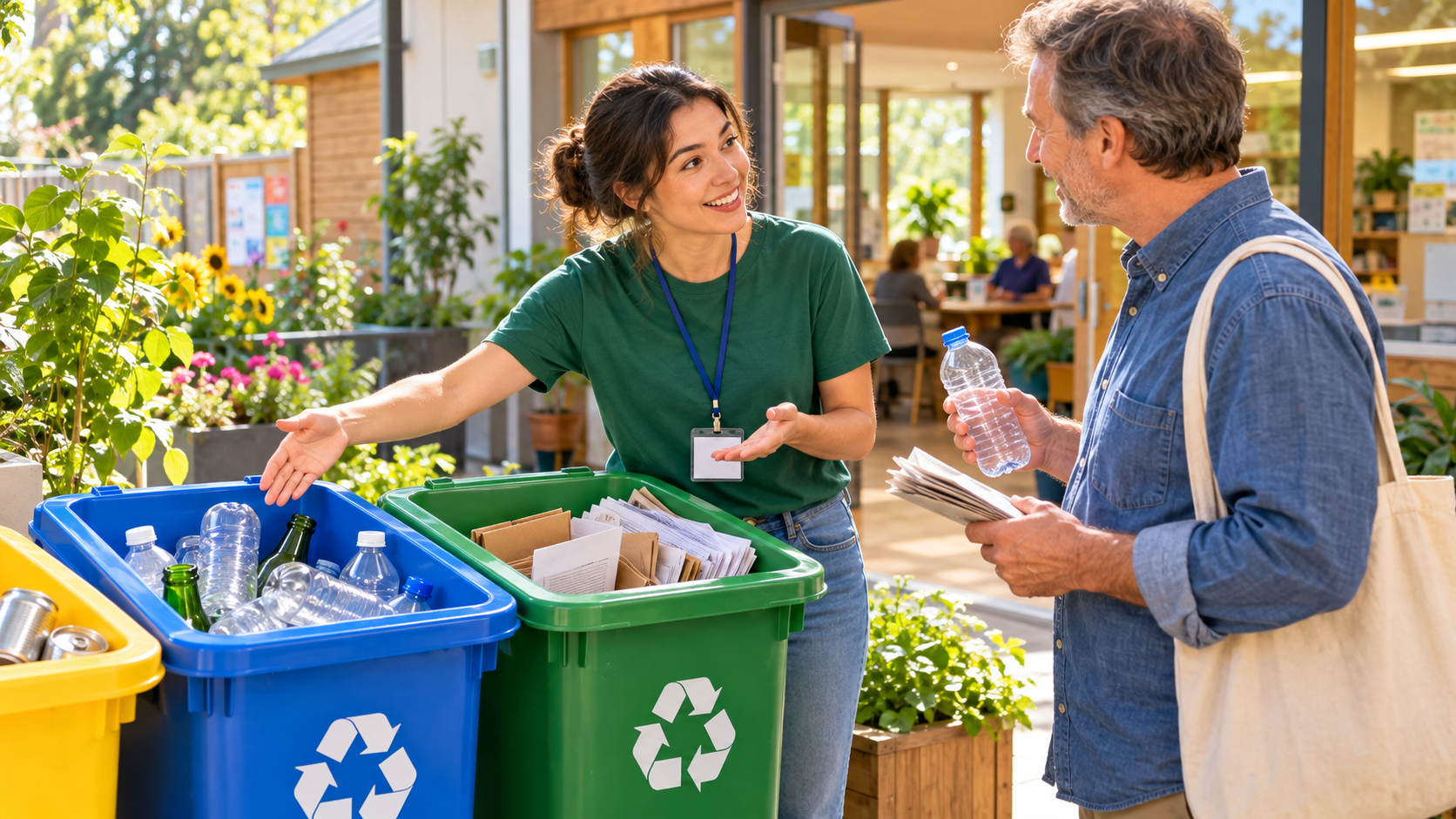 Asking about recycling rules at a community centre