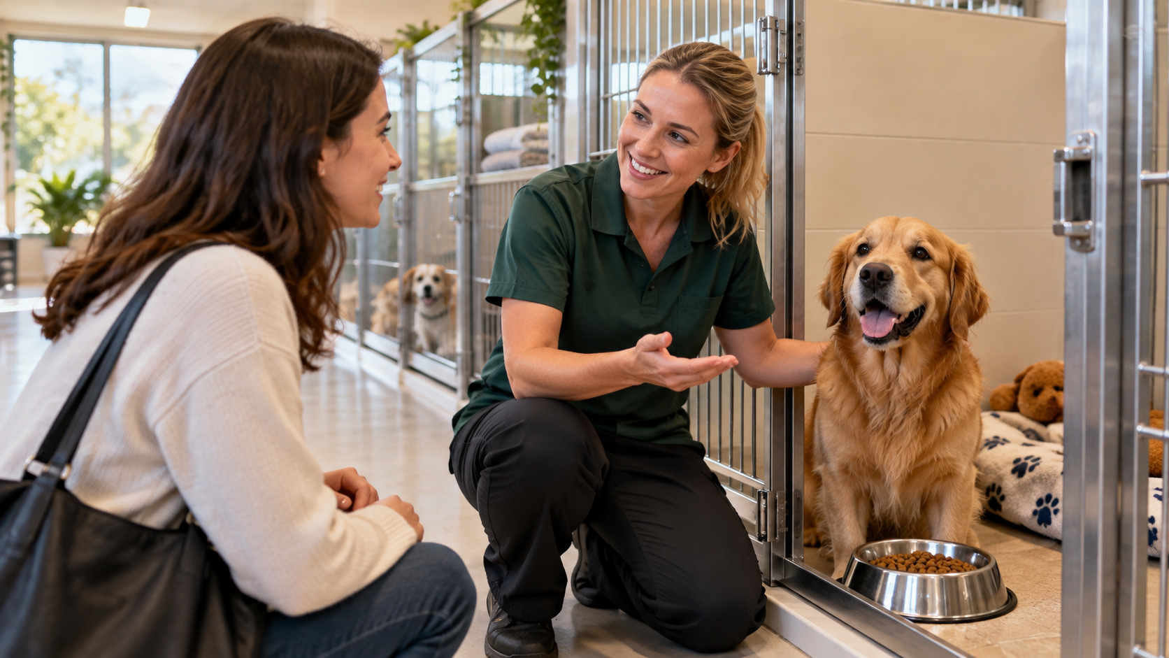 Asking about a pet’s feeding time at a kennel