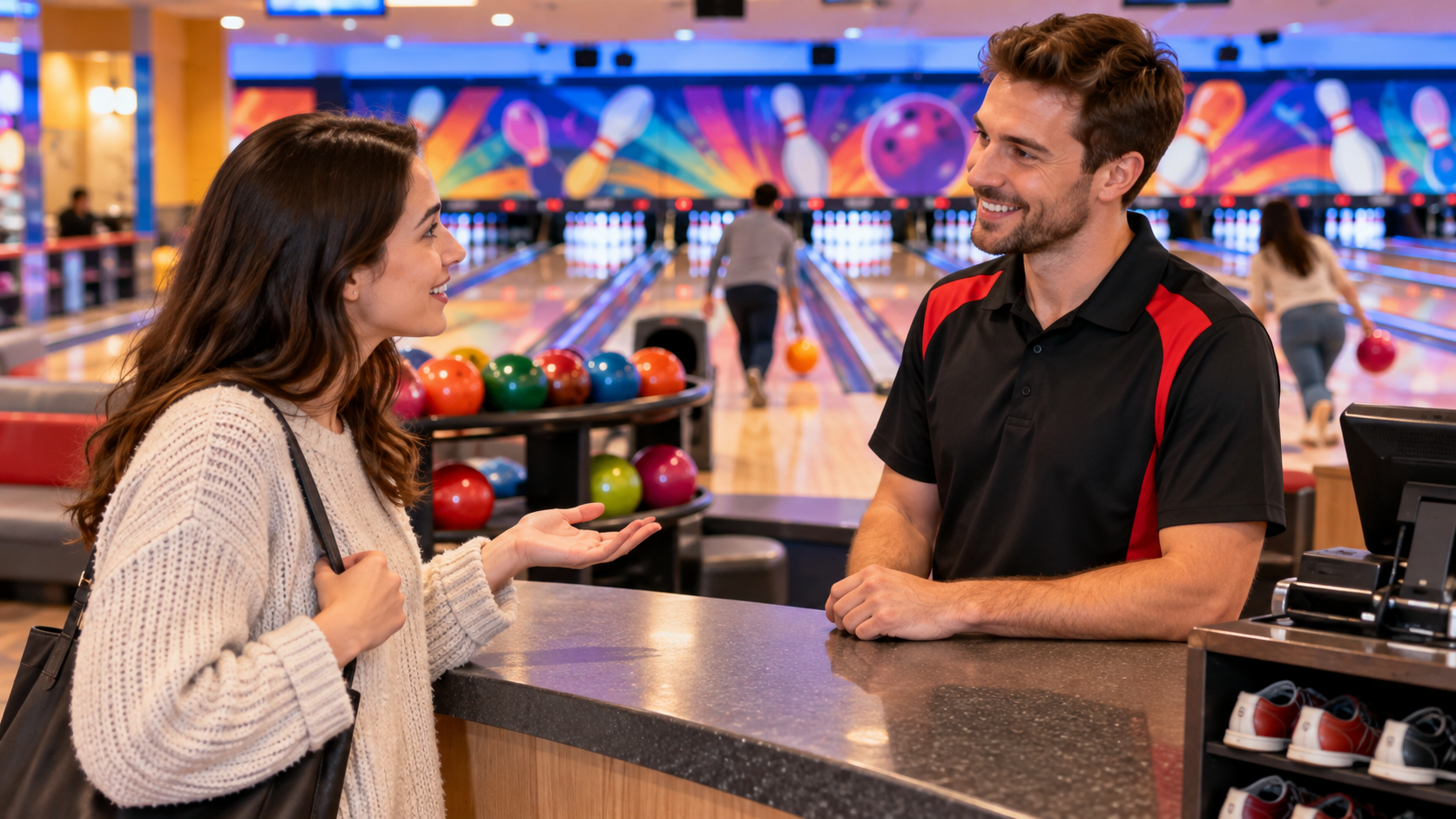 Asking about a lost glove at a bowling alley