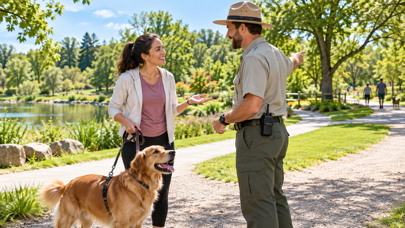 Asking about a public dog-walking area in a park