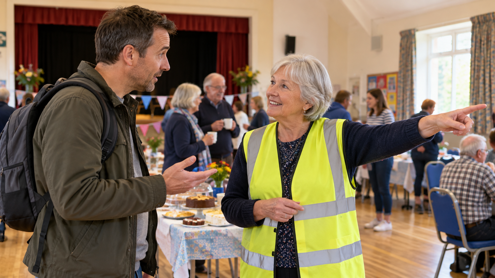 Asking about a public defibrillator in a village hall