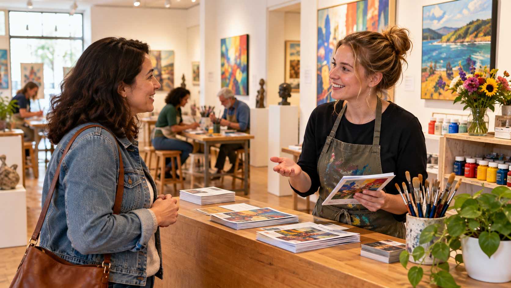 Asking about a public art workshop at a gallery