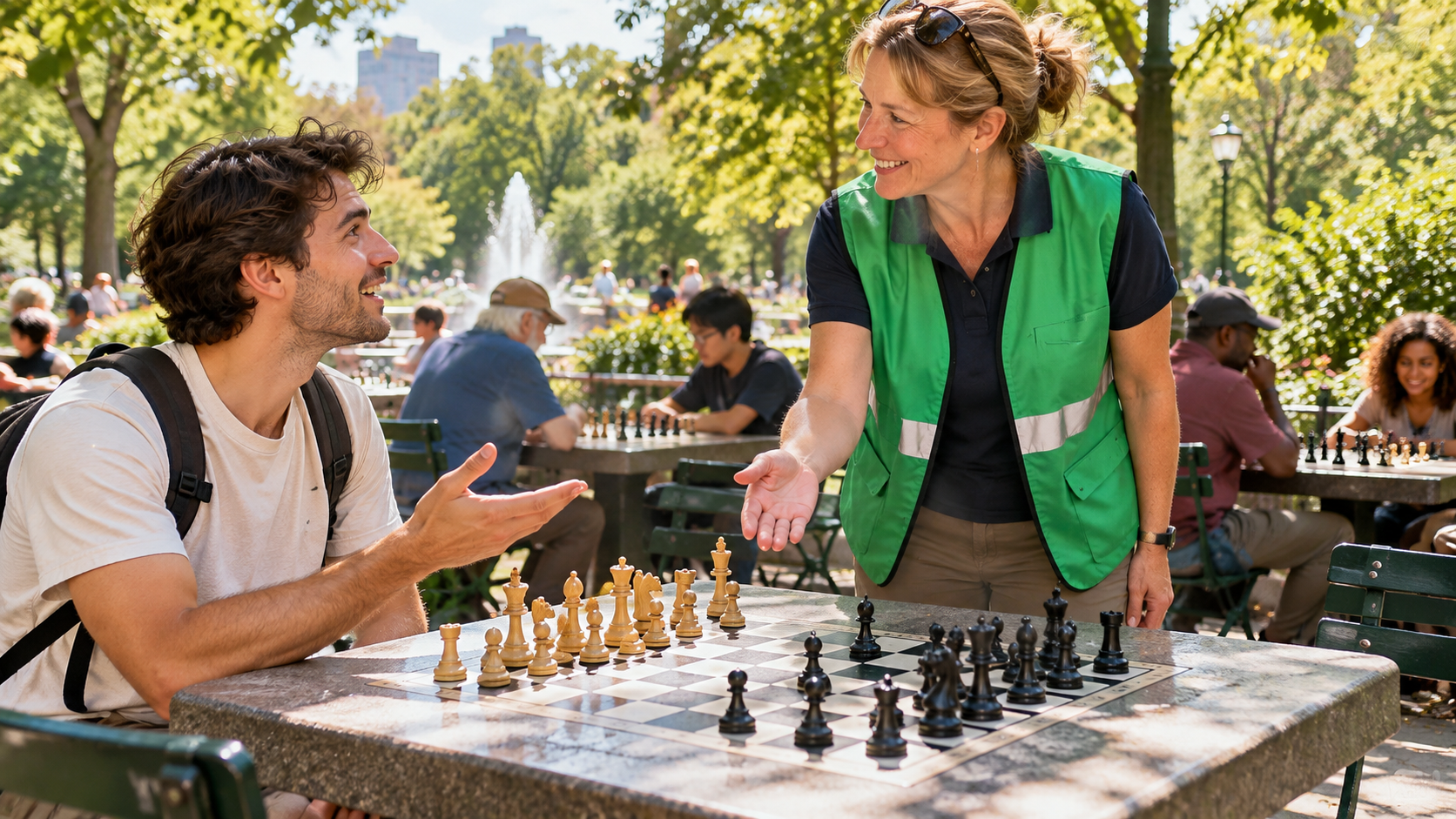 Asking about a public chess table in a park
