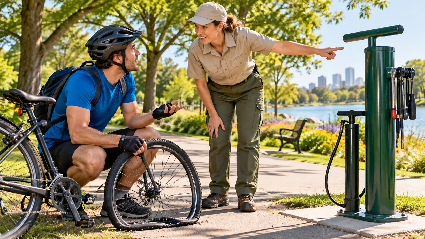Asking about a public bike pump in a park