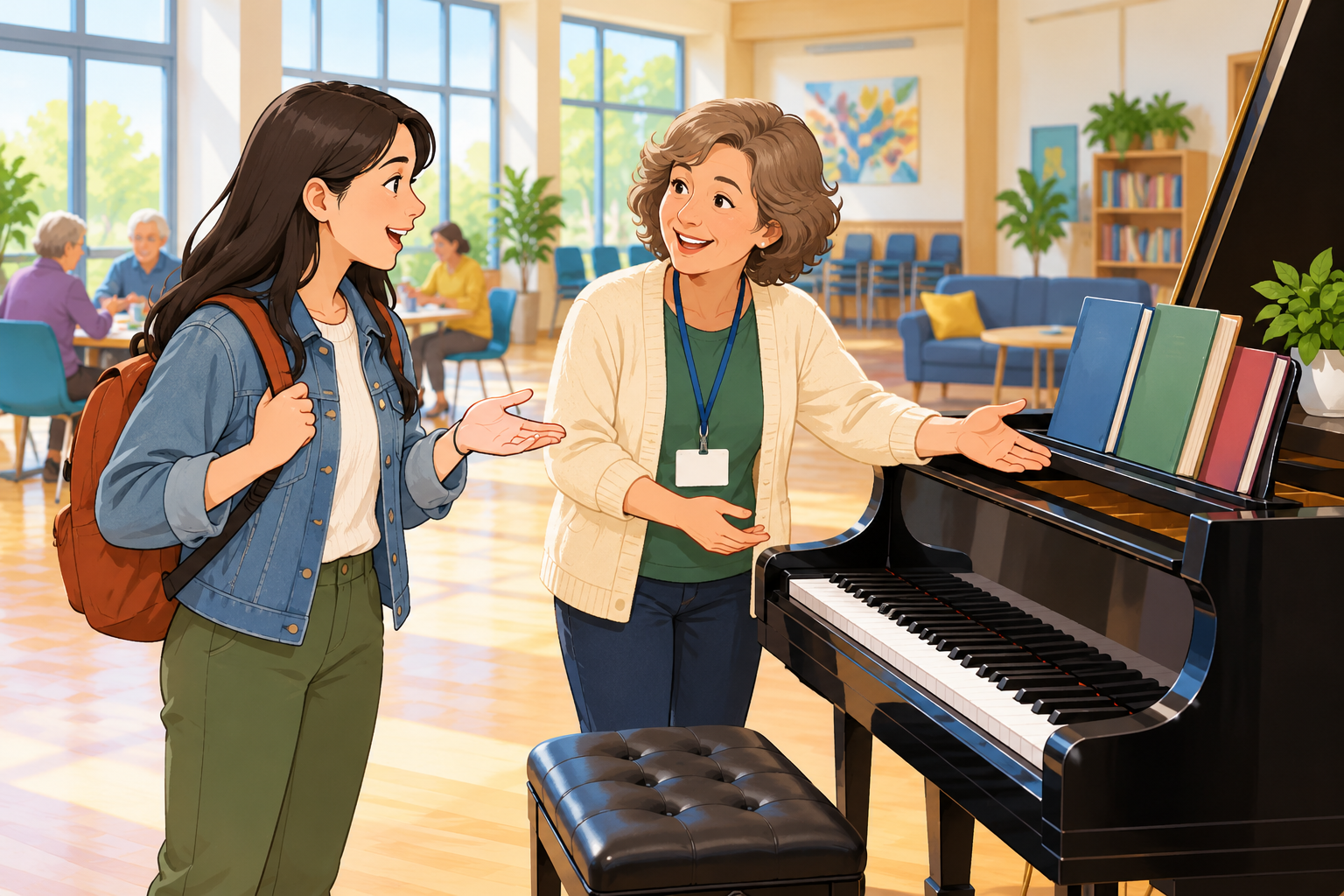Asking about a public piano in a community centre