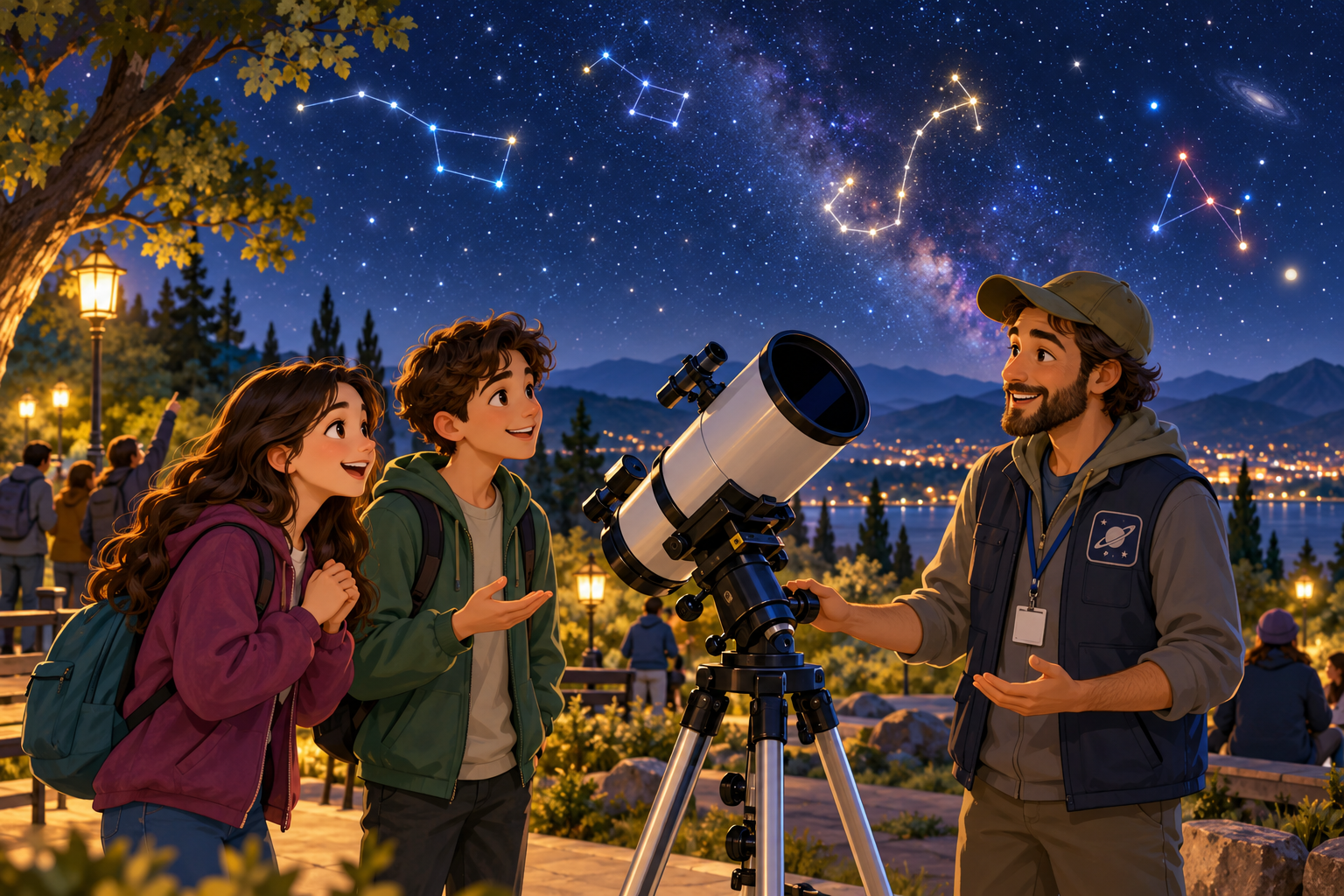 Asking about a public telescope in a park at night