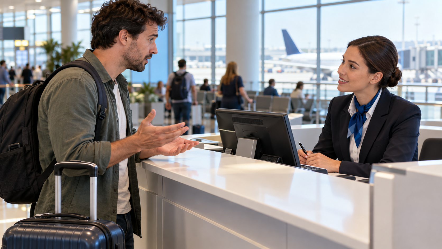 Reporting a delayed flight to the airline