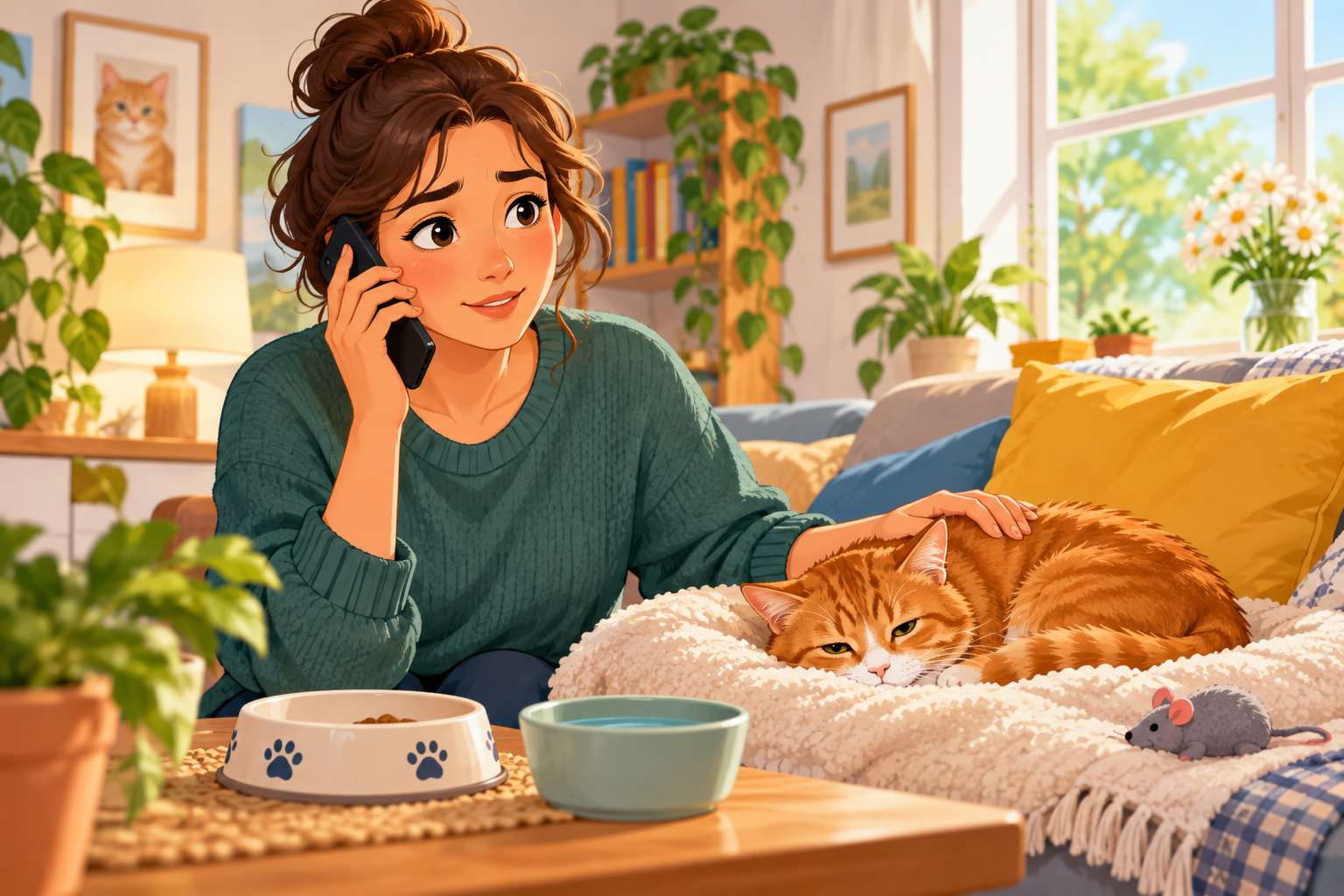 Calling the vet about a sick cat