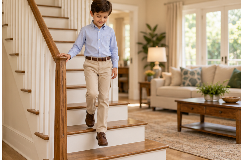 downstairs