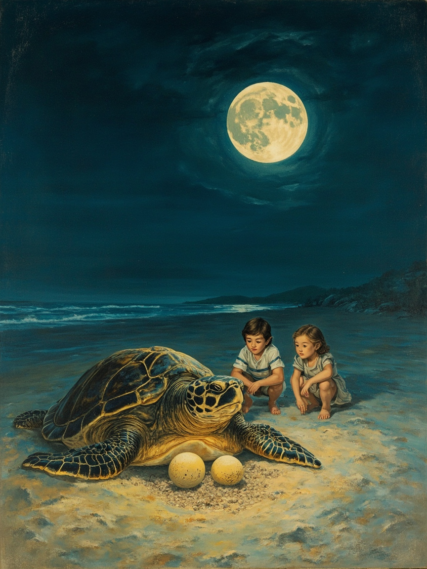 Die Meeresschildkröte in der Nacht