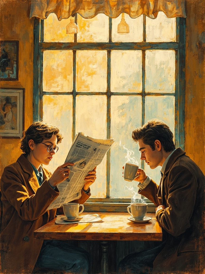Coffee and Crossed Newspapers